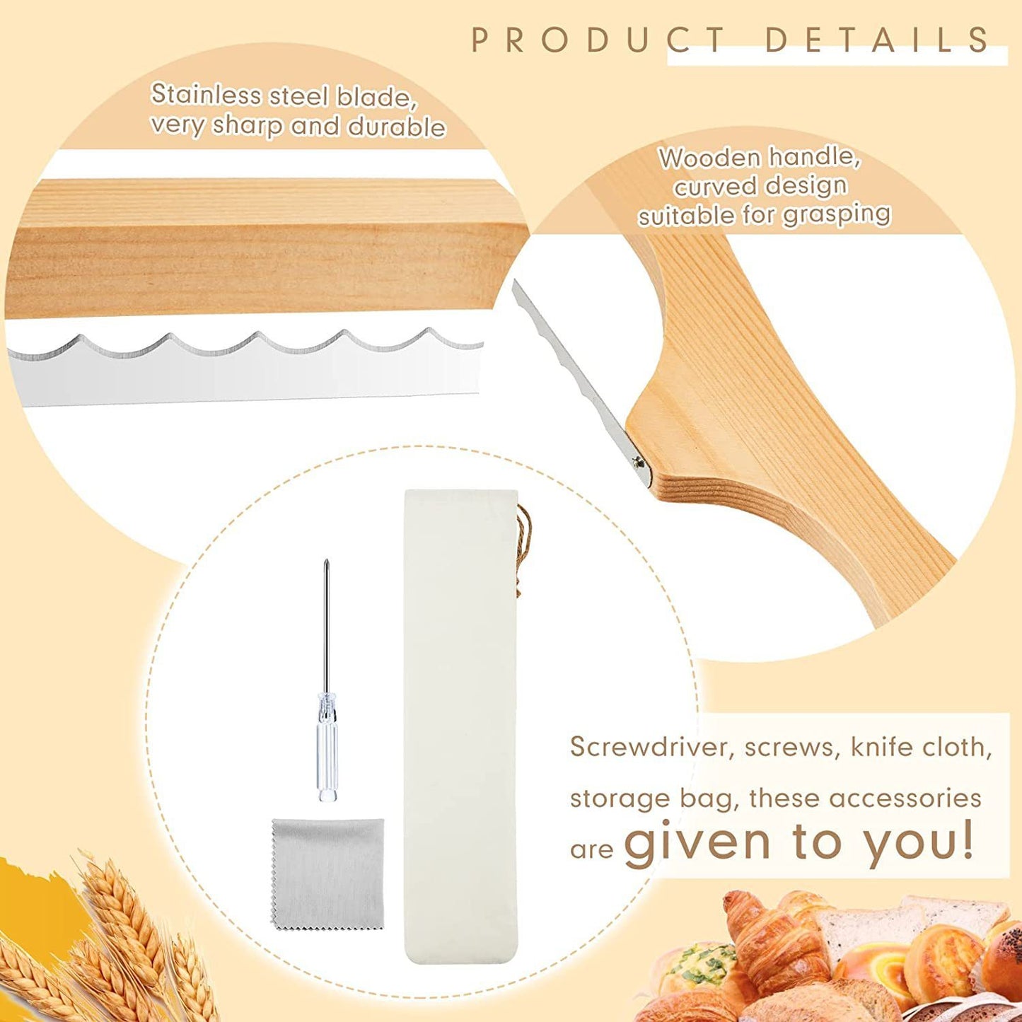 Premium Wooden Bread Bow Knife – Serrated Edge for Perfect Slicing