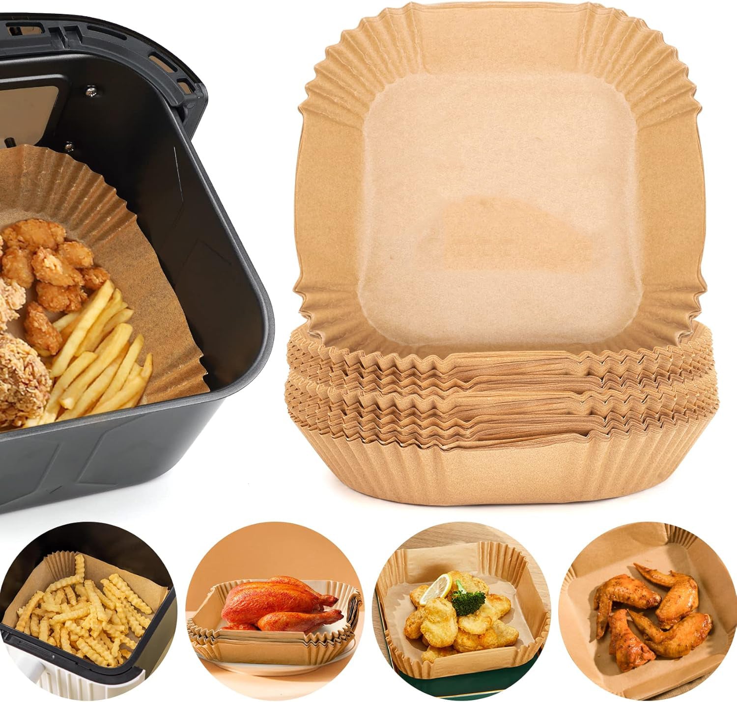 50pcs Air Fryer Liner, Baking Disposable Air Fryer Parchment Paper, Multipurpose Oil-absorbing Paper Tray