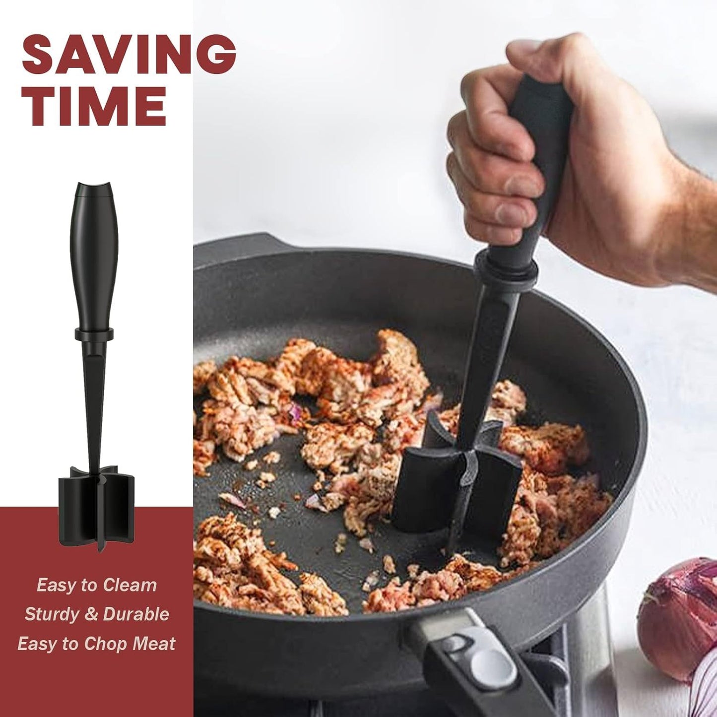 Heat-Resistant Meat Chopper & Masher – Non-Stick Nylon Tool for Ground Beef & Turkey
