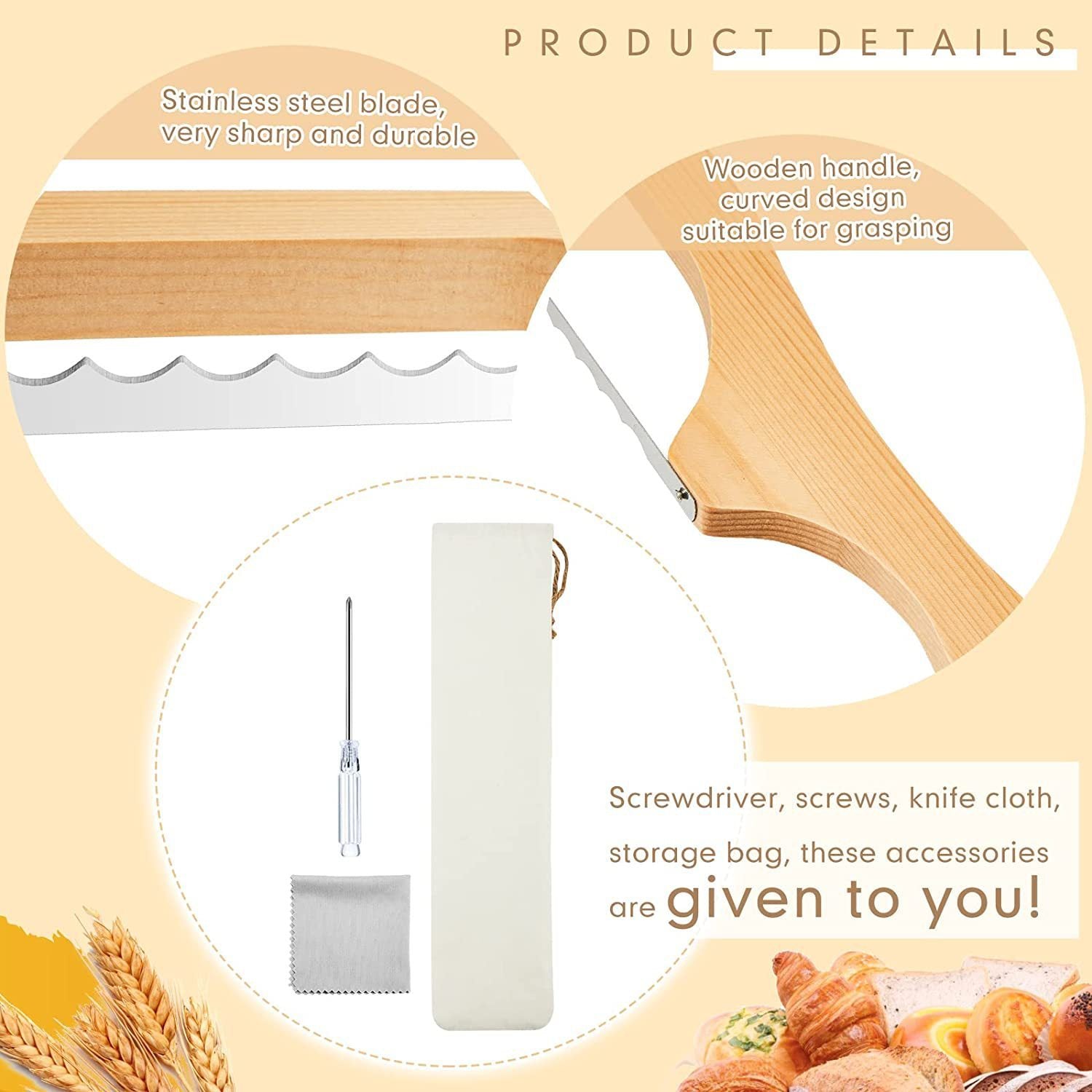 Premium Wooden Bread Bow Knife – Serrated Edge for Perfect Slicing