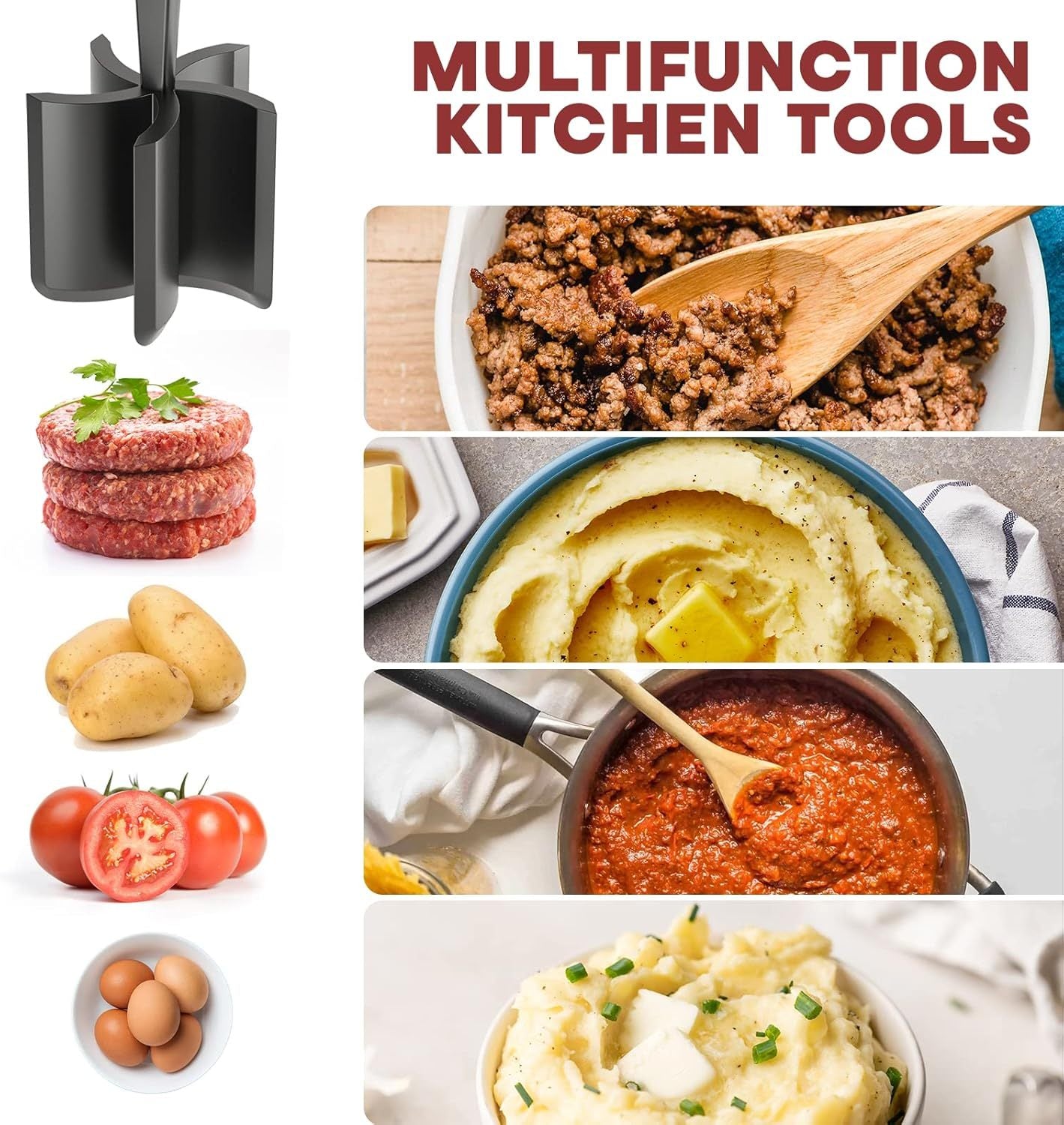 Heat-Resistant Meat Chopper & Masher – Non-Stick Nylon Tool for Ground Beef & Turkey